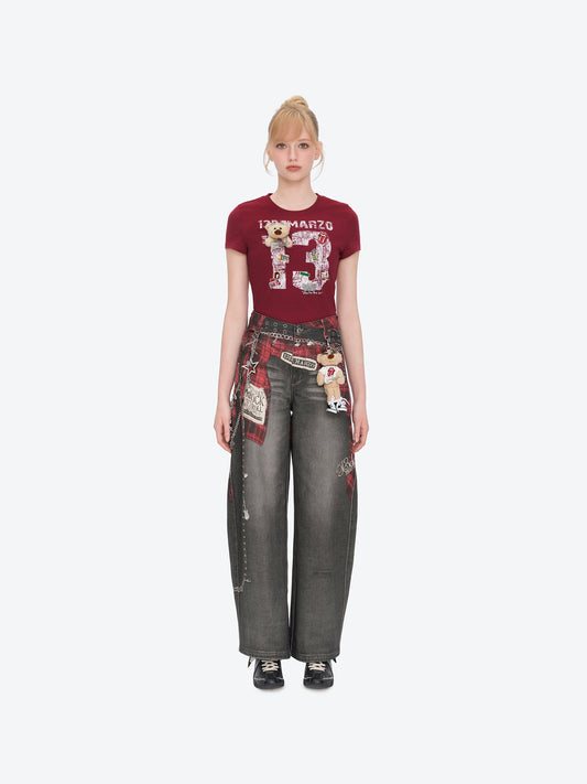 13DE MARZO Rolling Stones Shirt Print Jeans Black