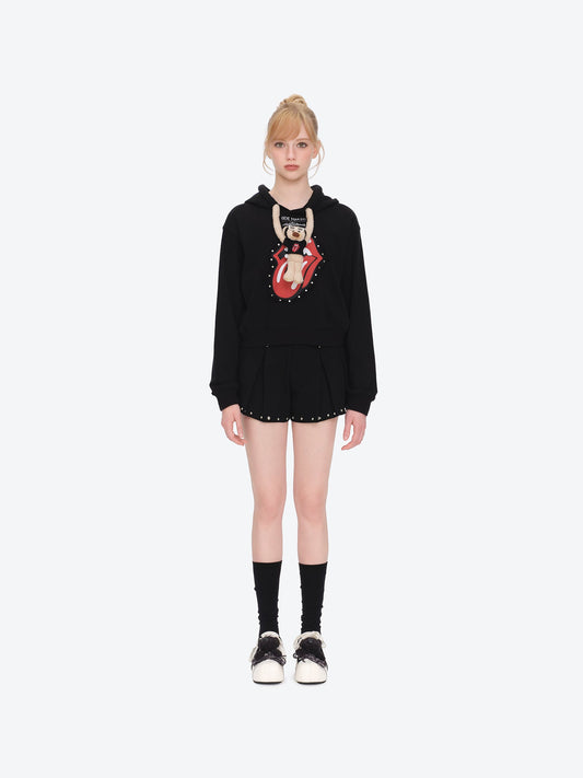 13DE MARZO Rolling Stones Bear Cropped Hoodie Black
