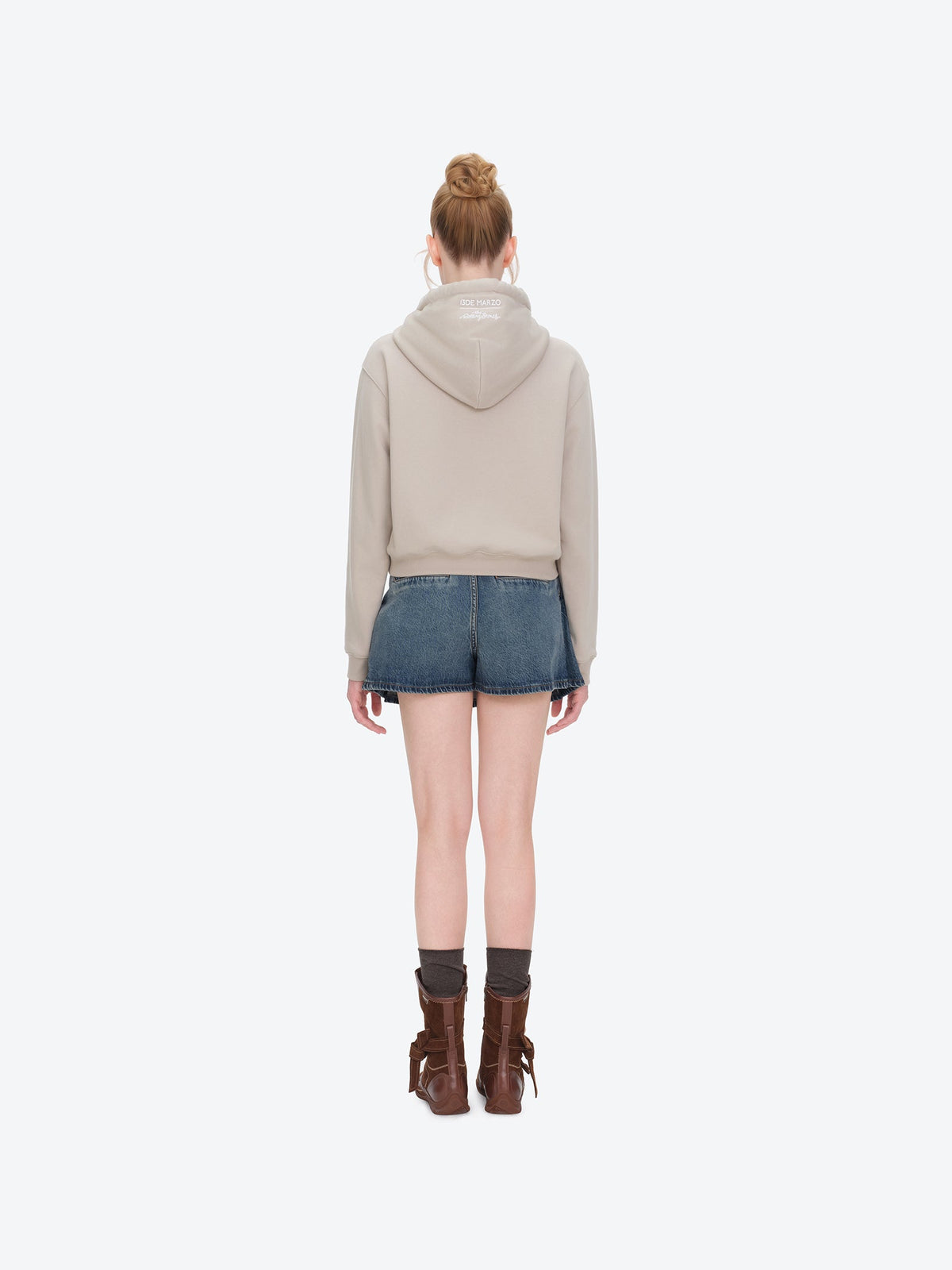 13DE MARZO Rolling Stones Bear Cropped Hoodie Khaki