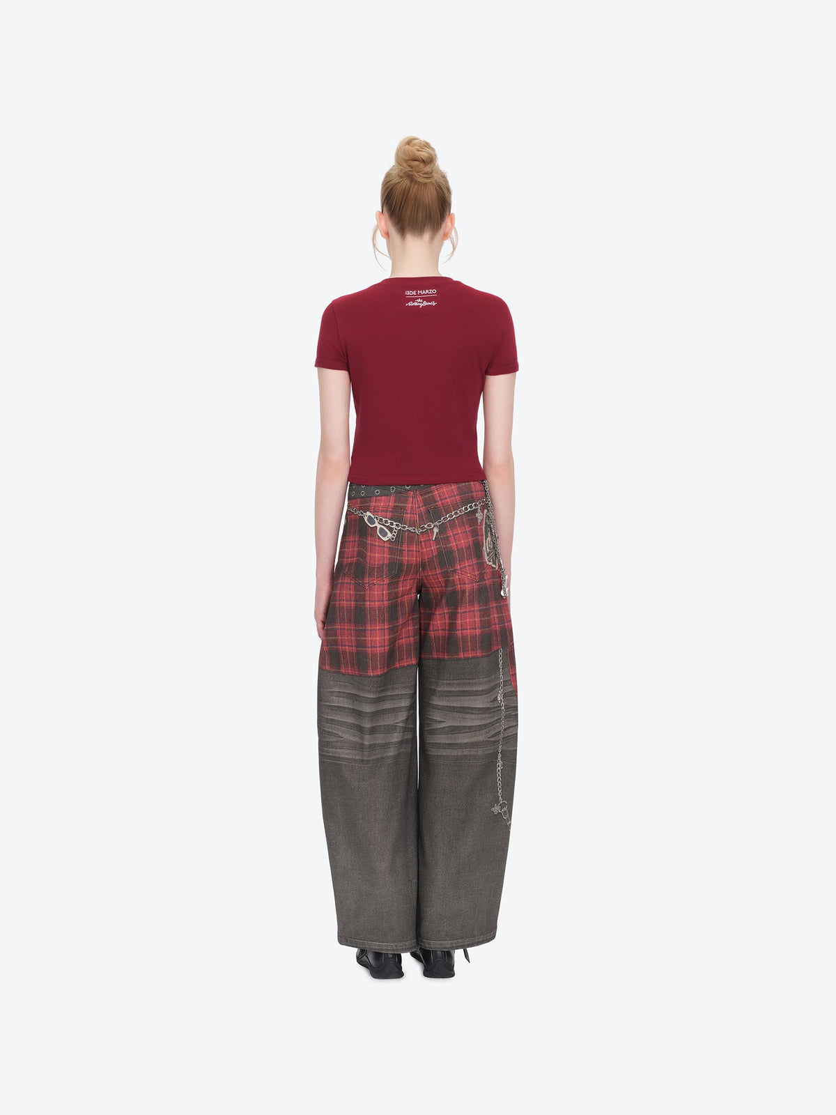 13DE MARZO Rolling Stones Cropped Distressed Tee Red