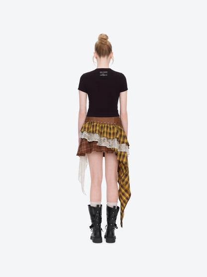13DE MARZO Rolling Stones Cropped Distressed Tee Black