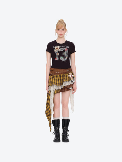 13DE MARZO Rolling Stones Cropped Distressed Tee Black