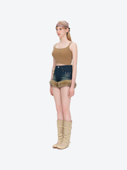 13DE MARZO Rolling Stones Denim Hot Shorts Blue