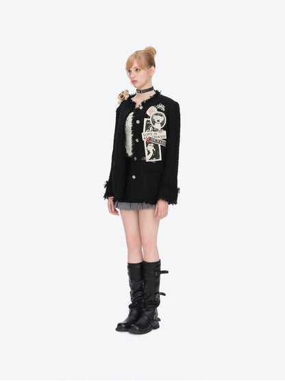 13DE MARZO Rolling Stones Badge Tweed Jacket Black