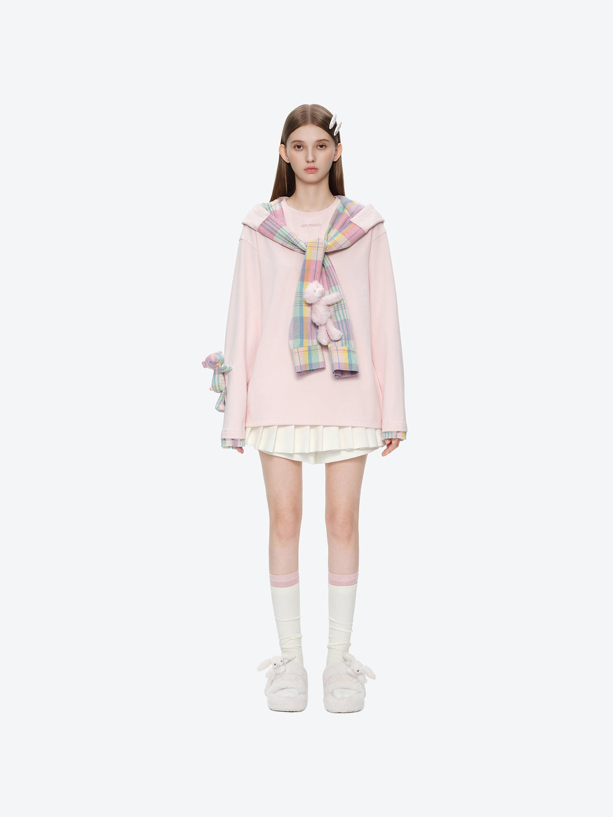 13DE MARZO Plaid Deconstructed Long Sleeve Pink