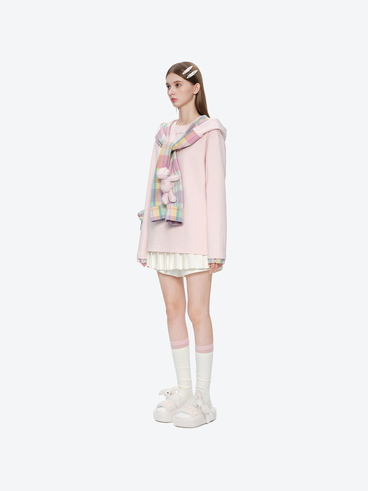 13DE MARZO Plaid Deconstructed Long Sleeve Pink