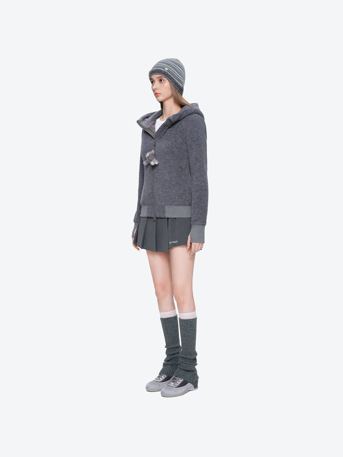 13DE MARZO Slim Fit Fleece Hoodie Dark Grey