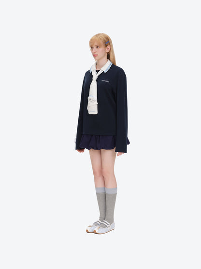13DE MARZO Nighty Night Bear Long-Sleeve Polo Navy Blue