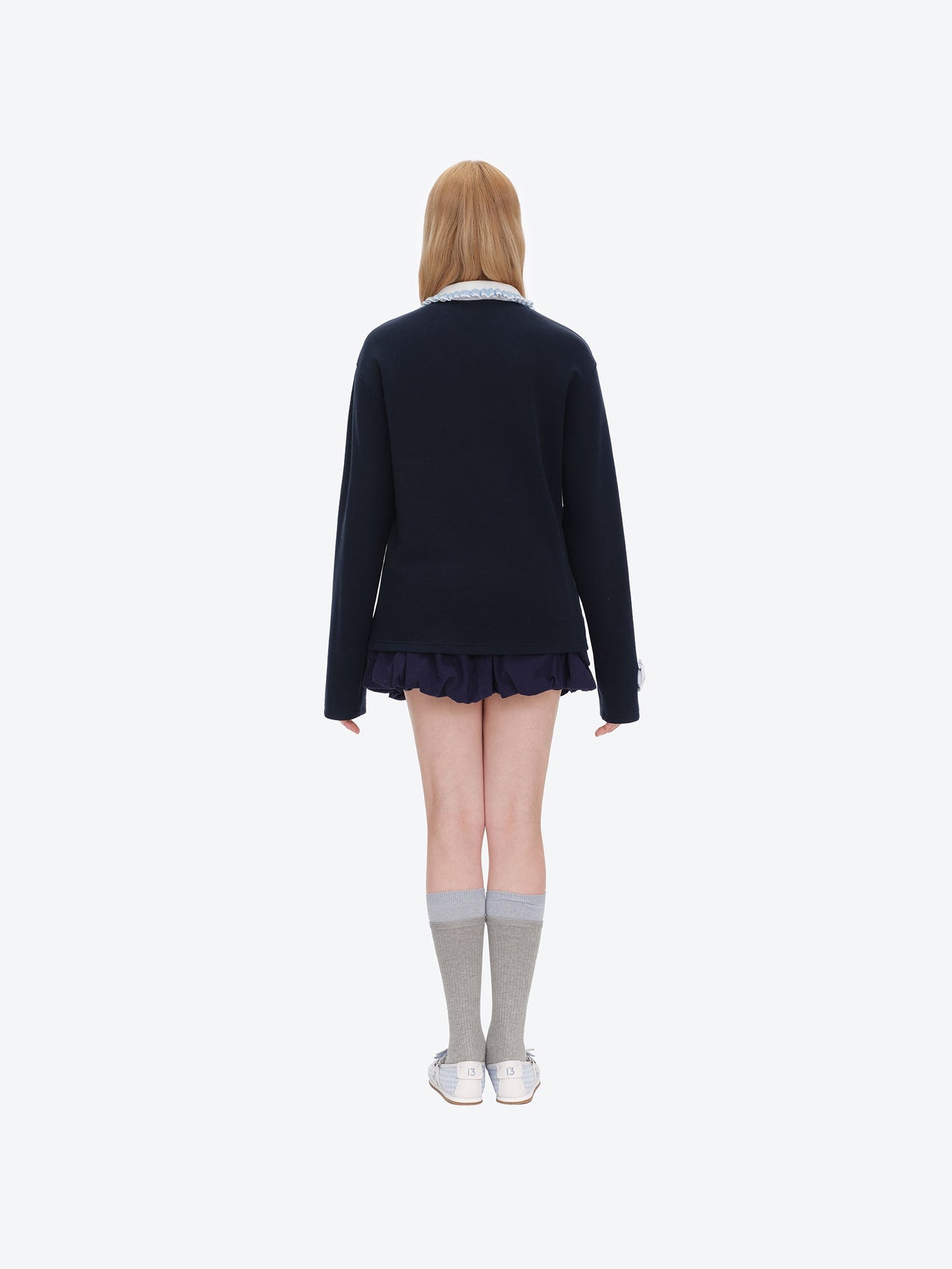 13DE MARZO Nighty Night Bear Long-Sleeve Polo Navy Blue