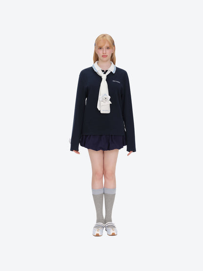 13DE MARZO Nighty Night Bear Long-Sleeve Polo Navy Blue