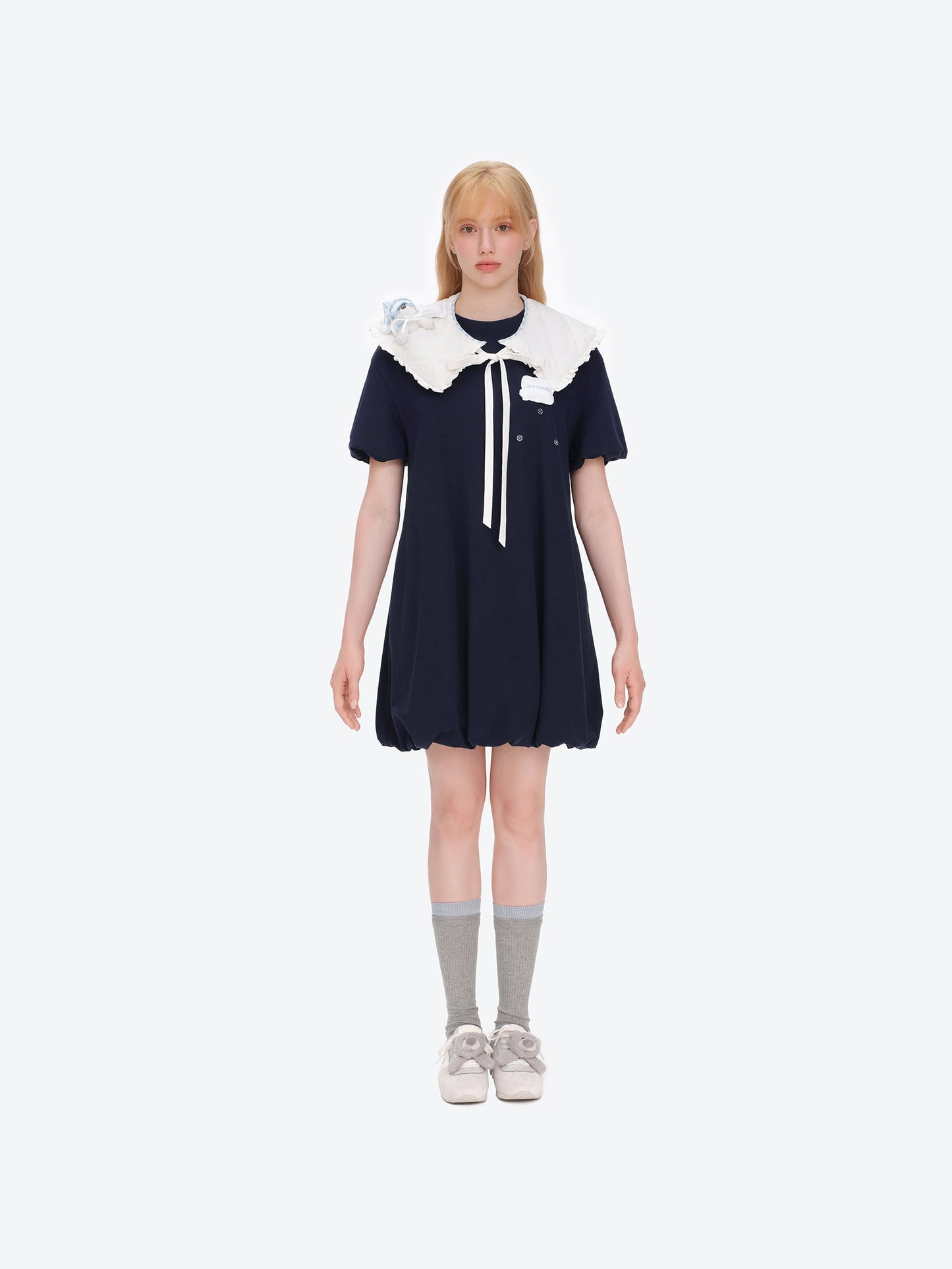 13DE MARZO Nighty Night Bear Collar Dress Navy Blue
