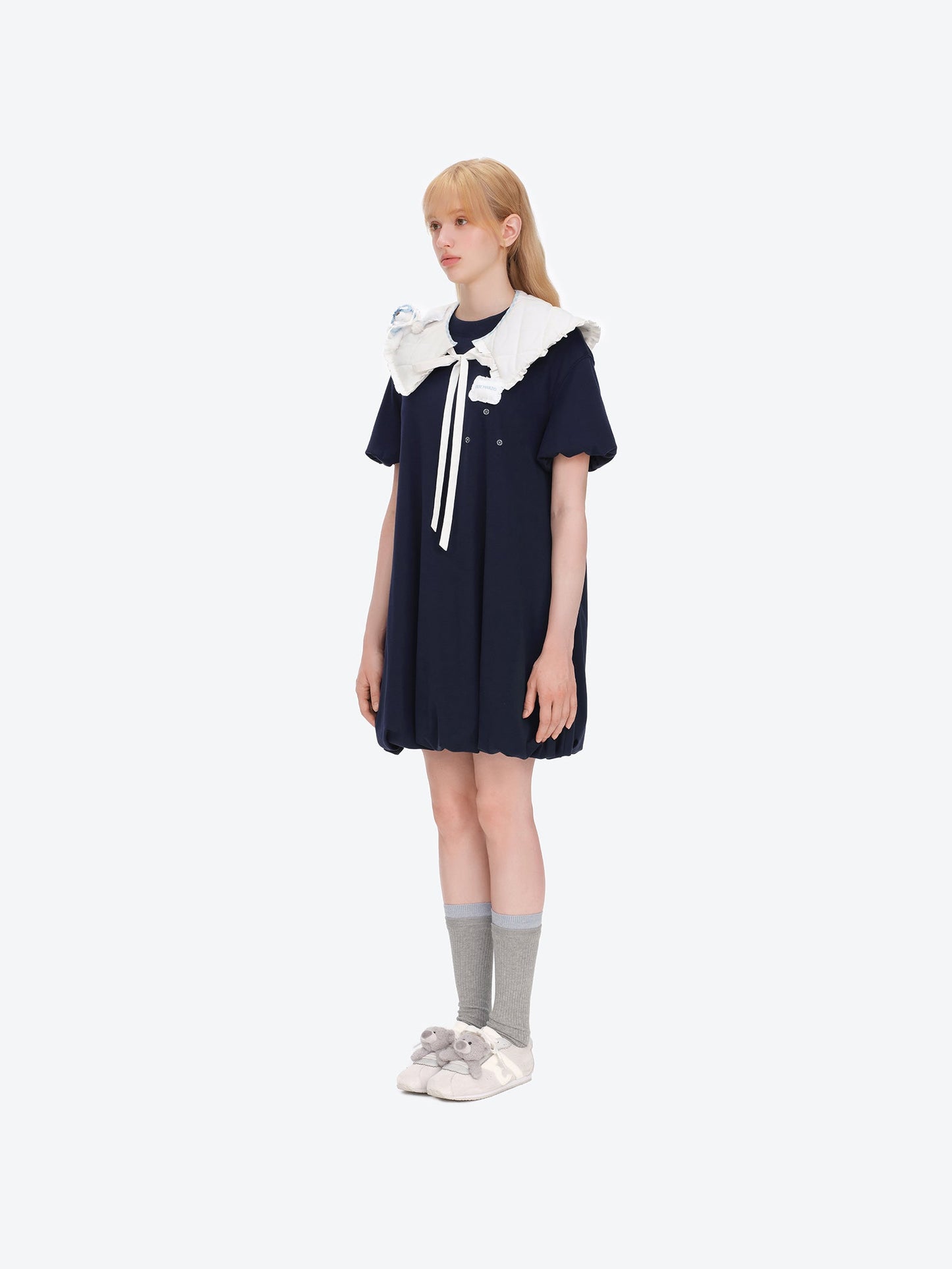 13DE MARZO Nighty Night Bear Collar Dress Navy Blue