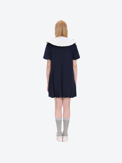 13DE MARZO Nighty Night Bear Collar Dress Navy Blue