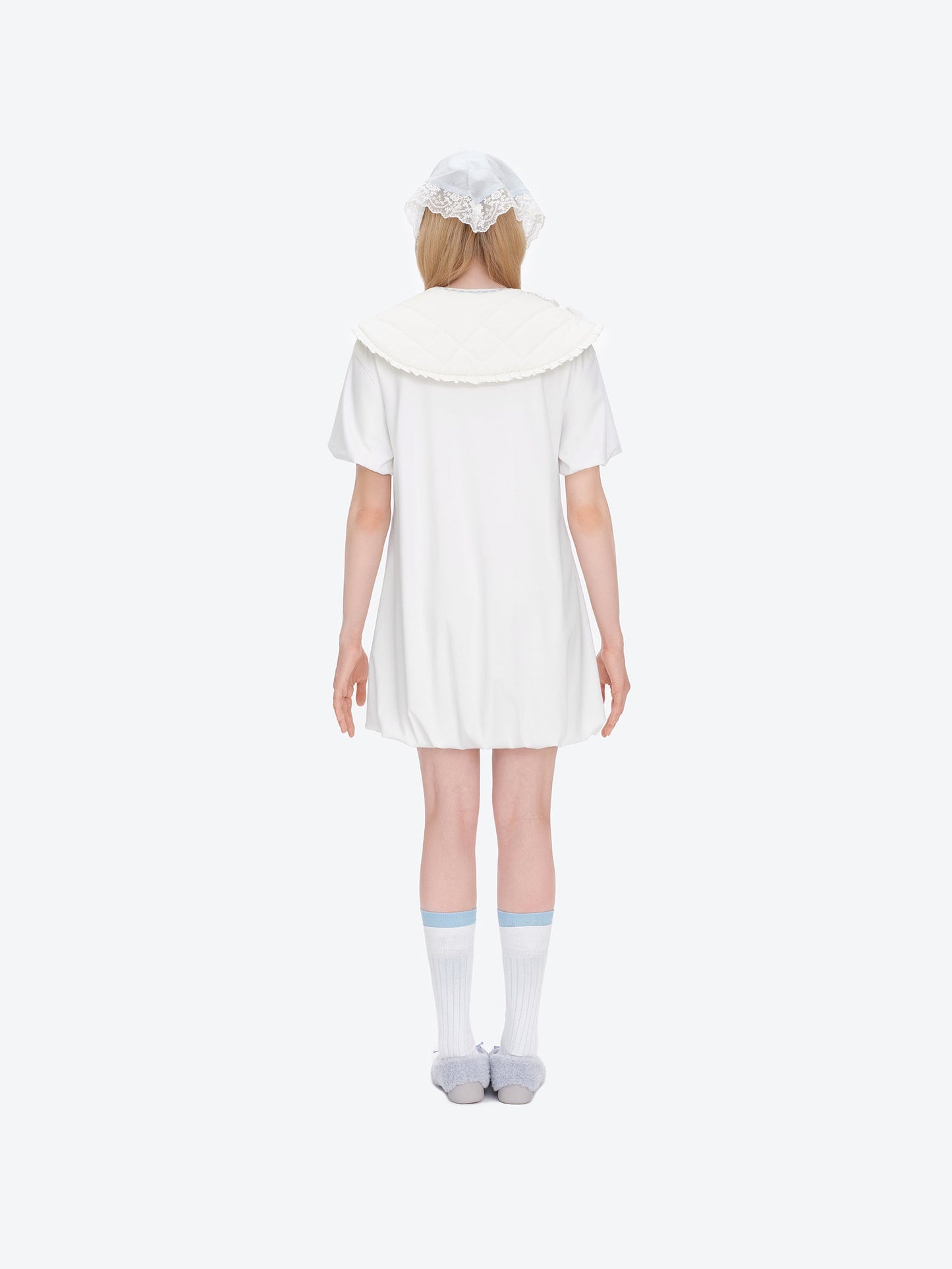 13DE MARZO Nighty Night Bear Collar Dress White