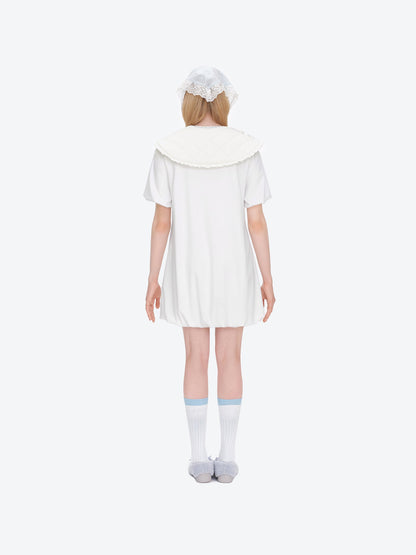 13DE MARZO Nighty Night Bear Collar Dress White