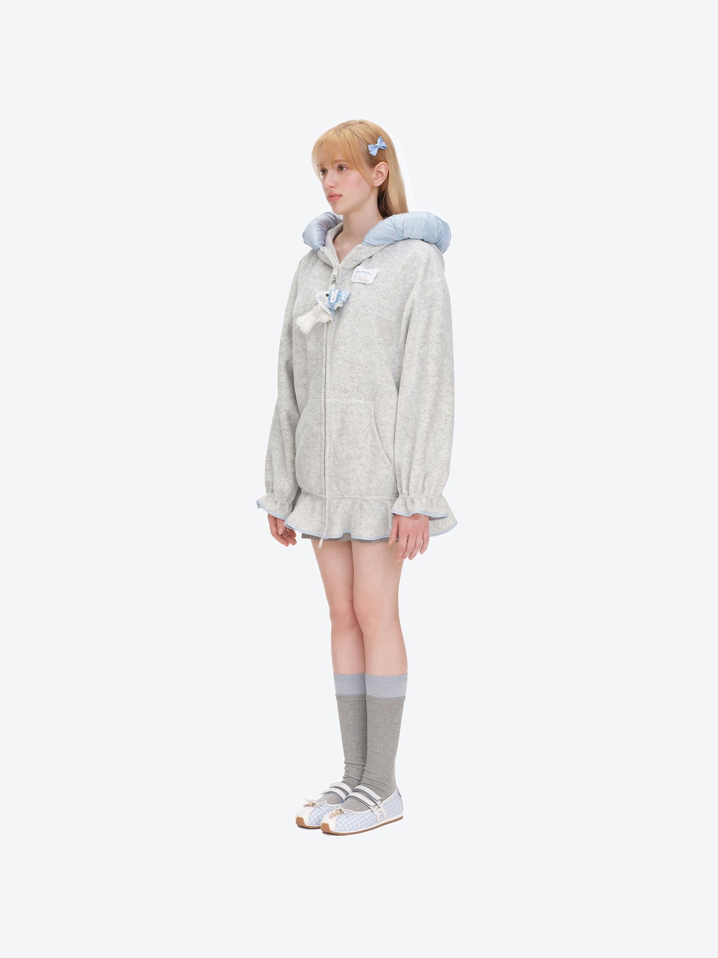 13DE MARZO Nighty Night Bear Lace Hoodie Grey