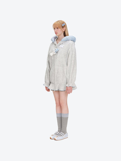 13DE MARZO Nighty Night Bear Lace Hoodie Grey