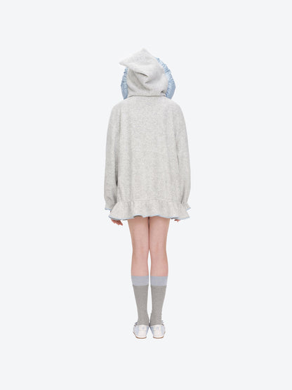 13DE MARZO Nighty Night Bear Lace Hoodie Grey