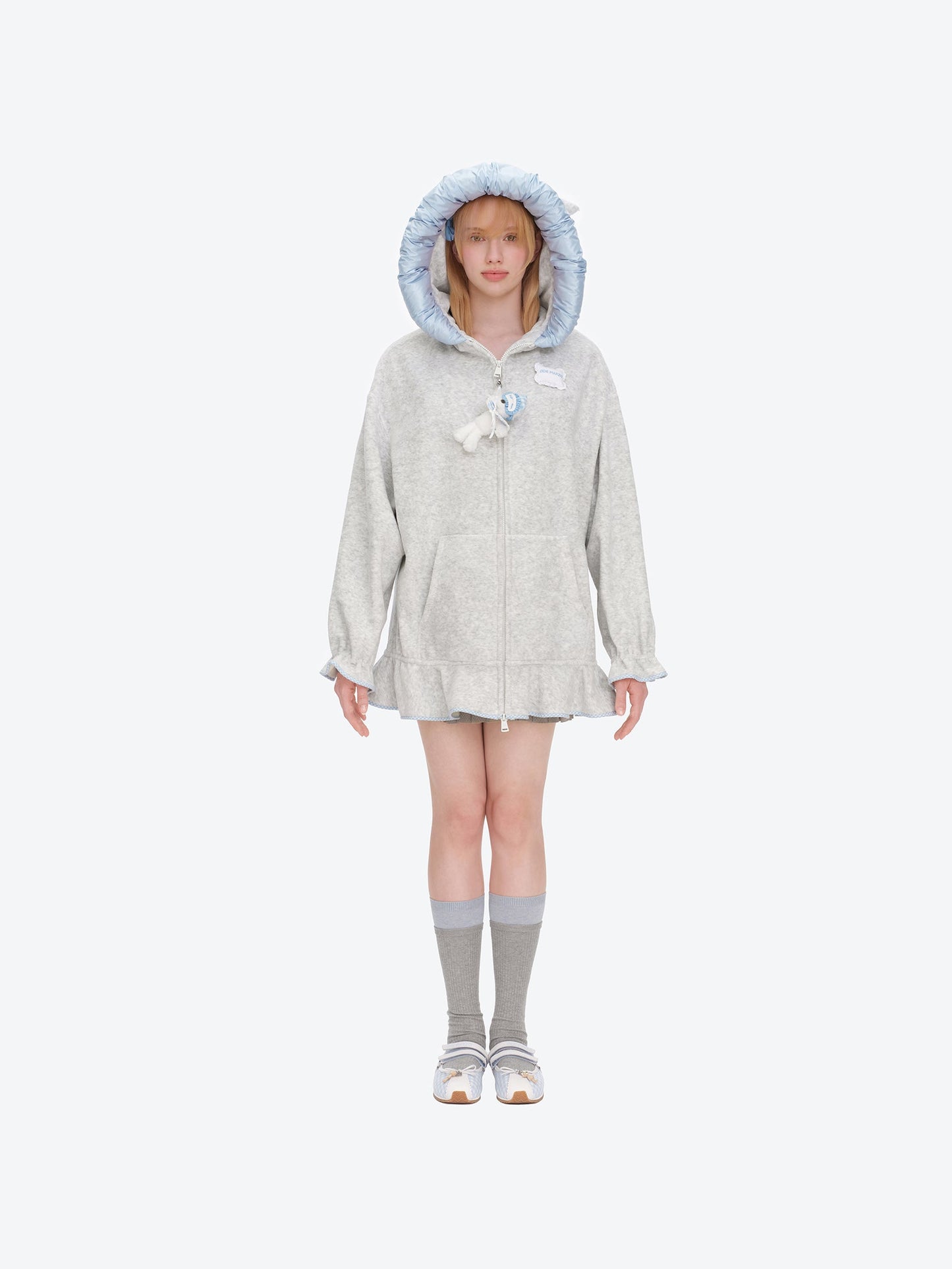 13DE MARZO Nighty Night Bear Lace Hoodie Grey