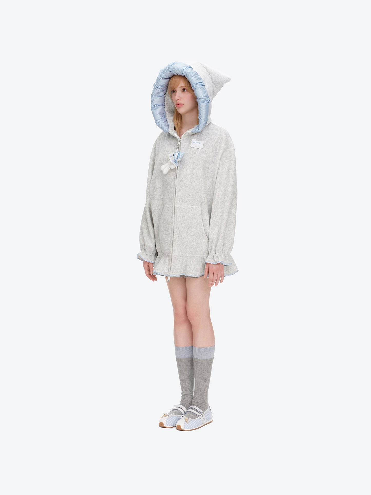 13DE MARZO Nighty Night Bear Lace Hoodie Grey