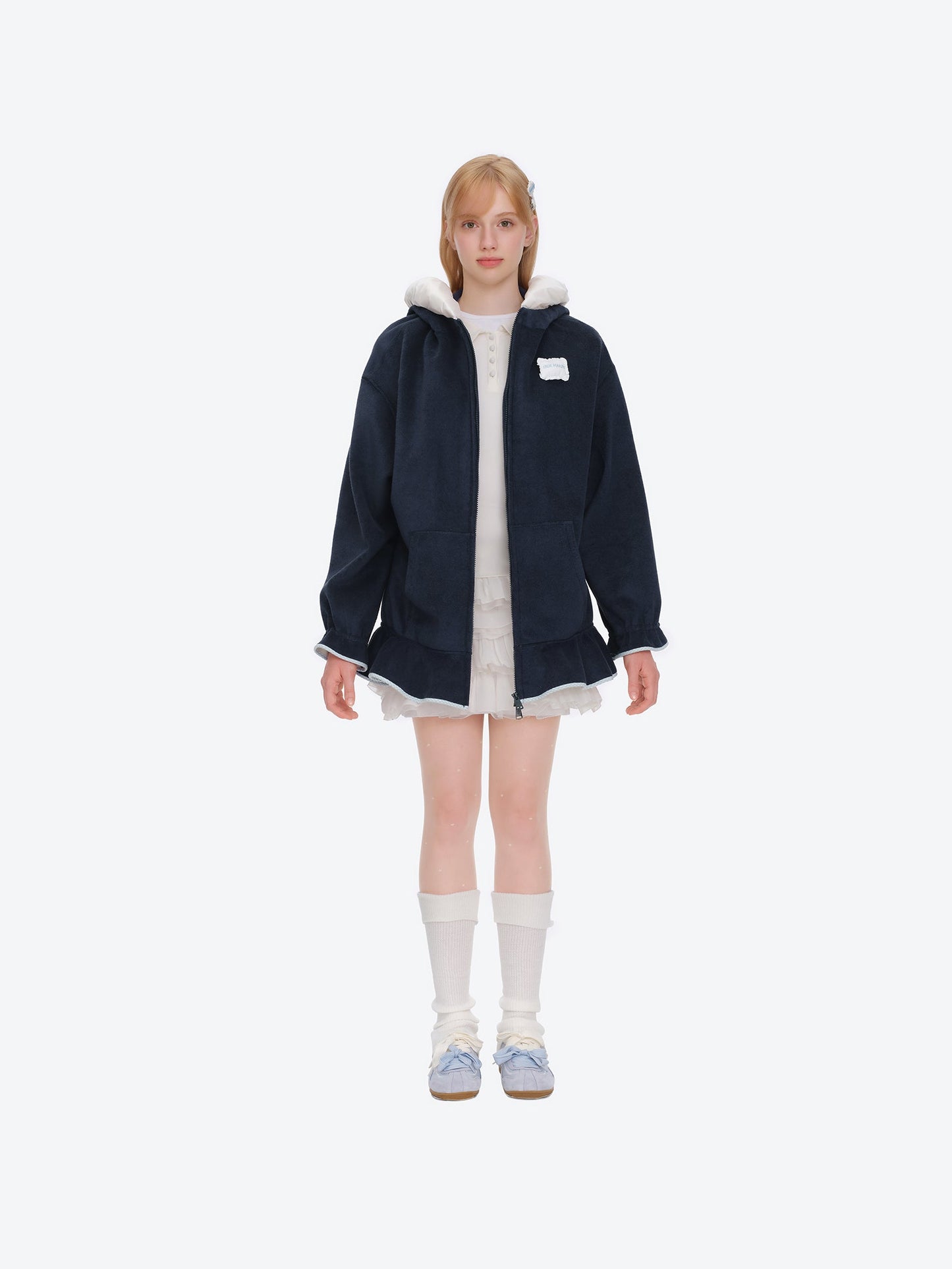 13DE MARZO Nighty Night Bear Lace Hoodie Navy Blue