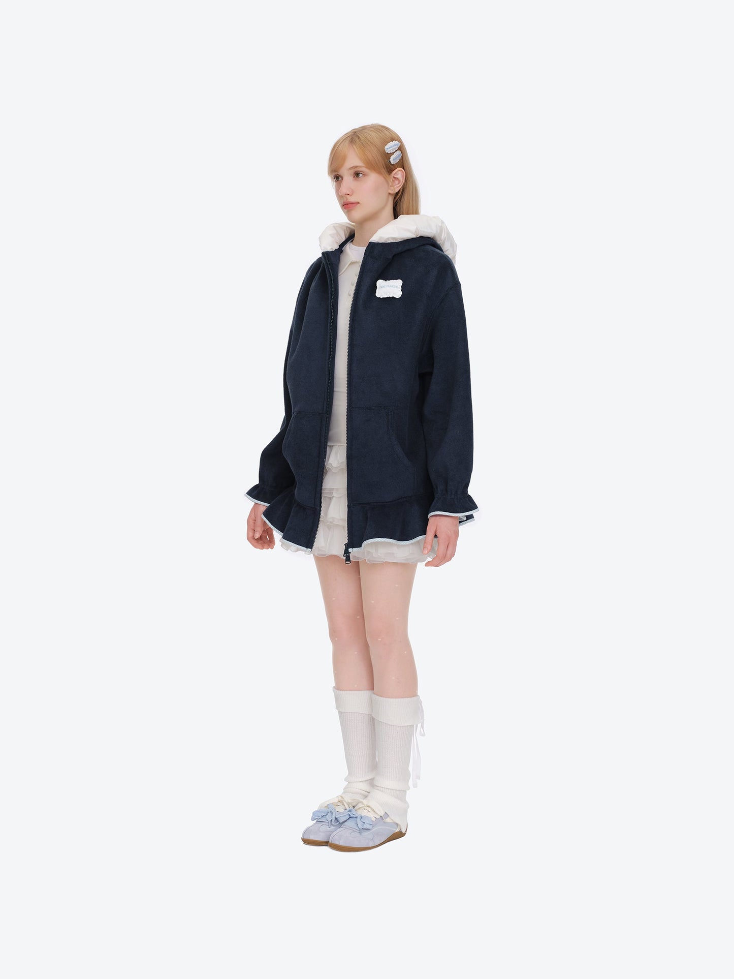 13DE MARZO Nighty Night Bear Lace Hoodie Navy Blue