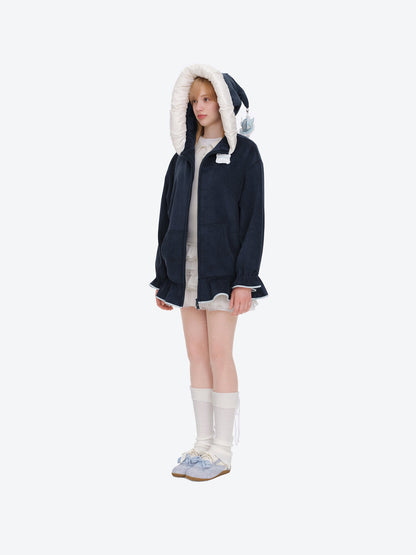 13DE MARZO Nighty Night Bear Lace Hoodie Navy Blue