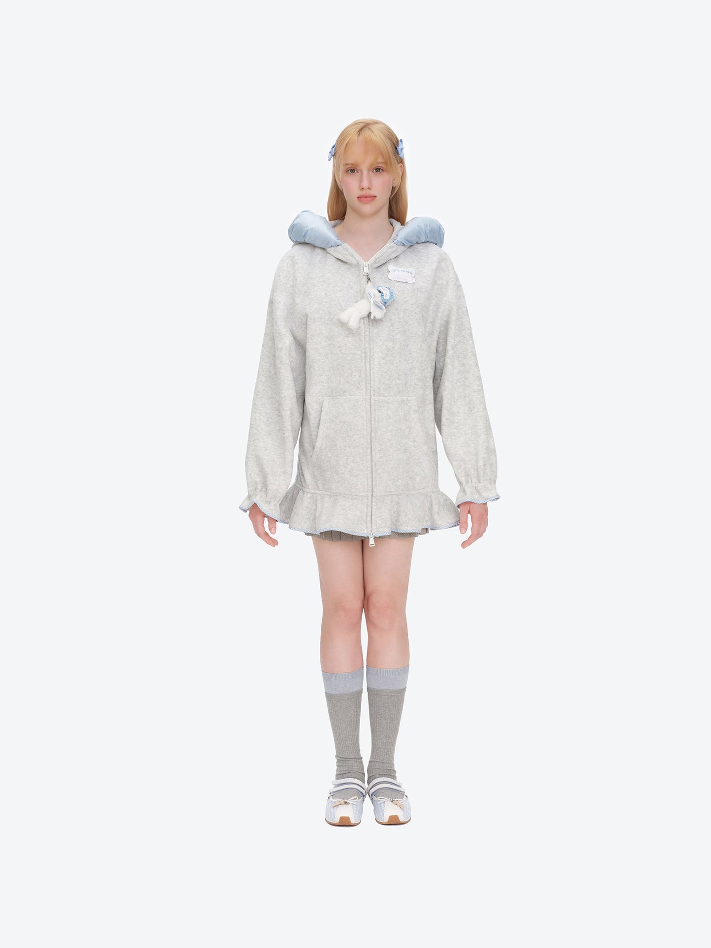 13DE MARZO Nighty Night Bear Lace Hoodie Grey