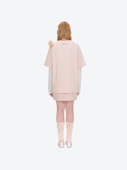13DE MARZO Luminous Bear Sketch T-shirt Pink