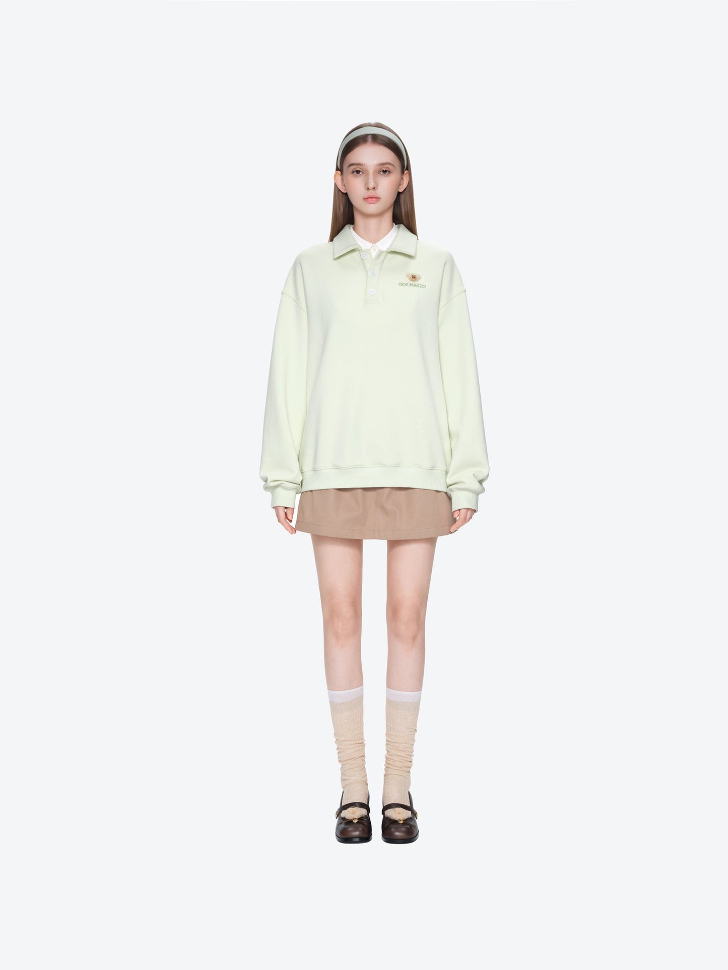 13DE MARZO Polo Long Sleeve Sweatshirt Green