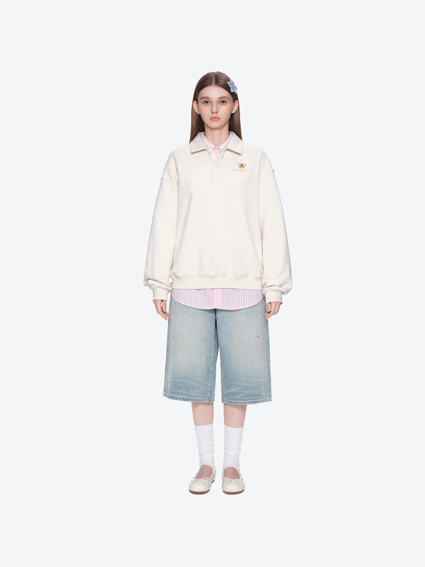 13DE MARZO Polo Long Sleeve Sweatshirt Beige