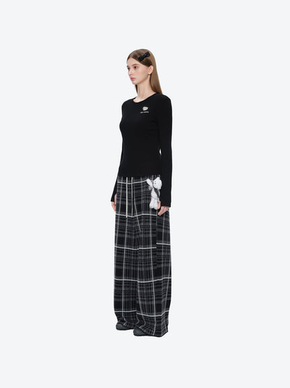 13DE MARZO Knit Jacquard Plaid Pants Black