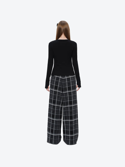 13DE MARZO Knit Jacquard Plaid Pants Black