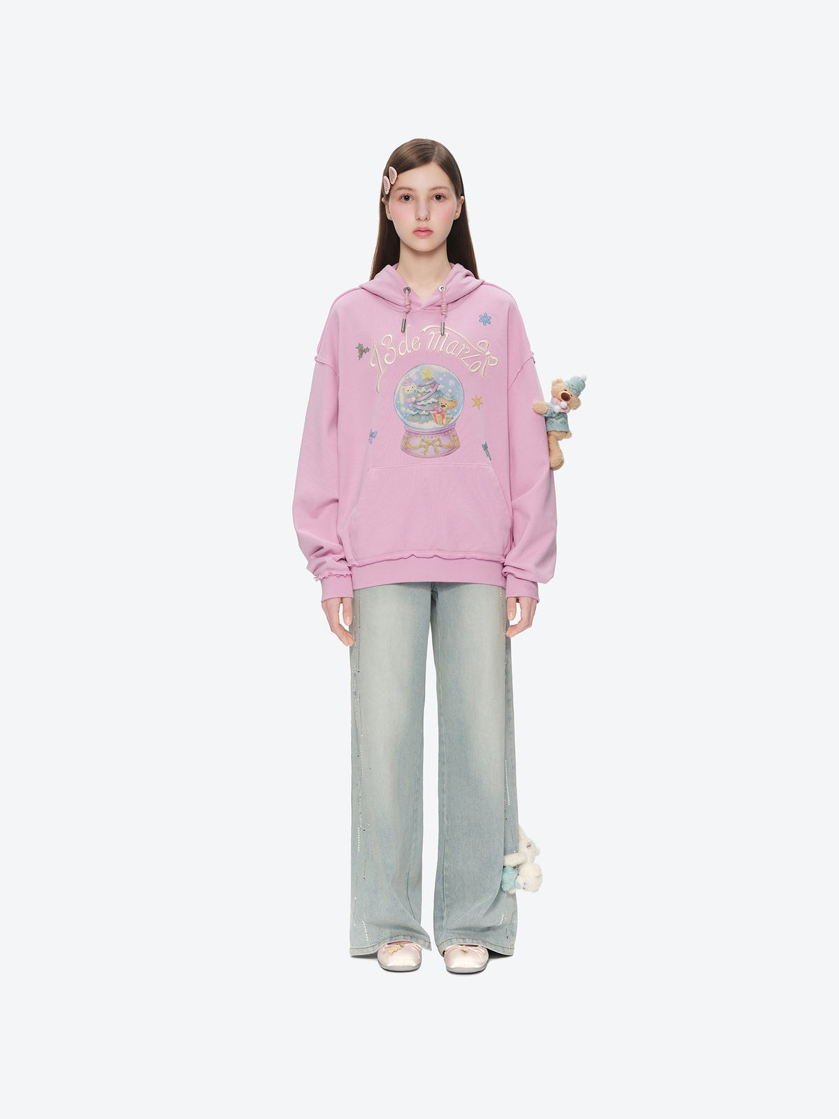 13DE MARZO Crystal Ball Print Hoodie Pink