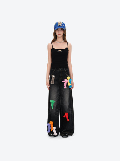 13DE MARZO Mini Bear Print Vest Black