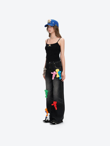 13DE MARZO Mini Bear Print Vest Black