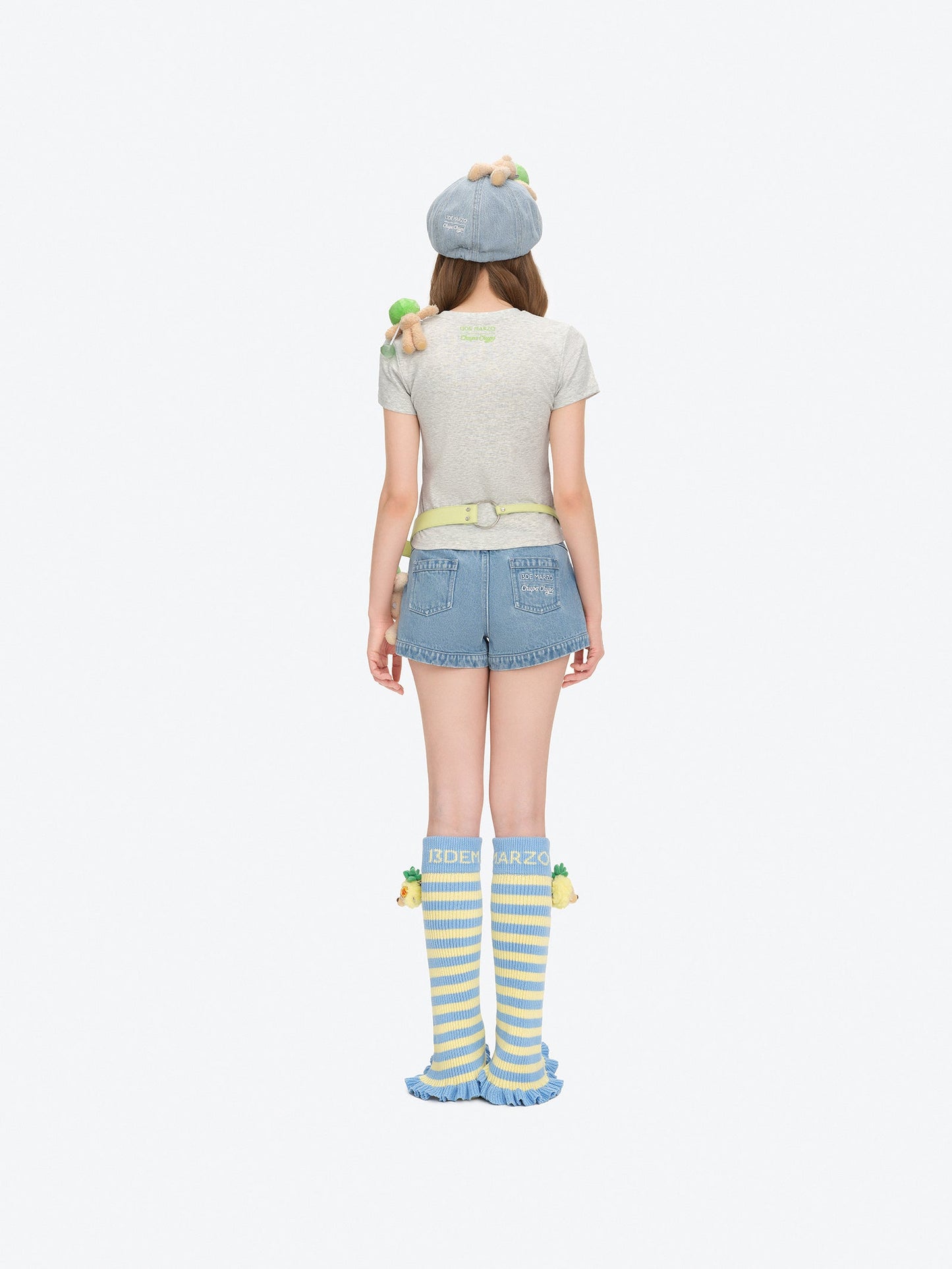 13DE MARZO Fruit Illustration Fitted T-shirt Grey