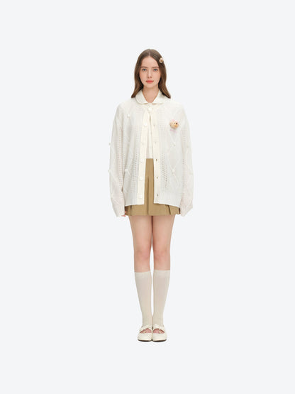 13DE MARZO Semi-Sheer Floral Cardigan White