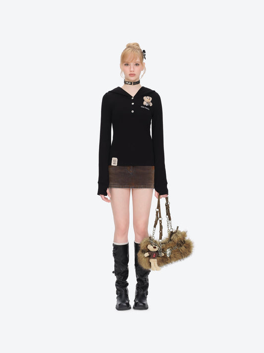 13DE MARZO Rolling Stones Furry Underarm Bag Brown