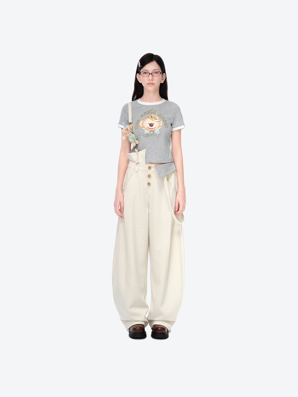13DE MARZO Detachable Clown Bear Overall Beige