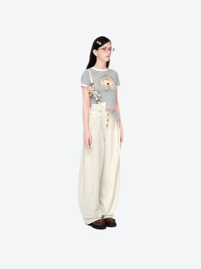 13DE MARZO Detachable Clown Bear Overall Beige