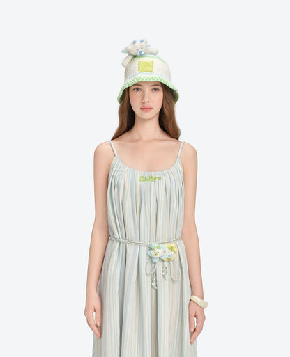 13DE MARZO Floral Bear Knit Hat Beige