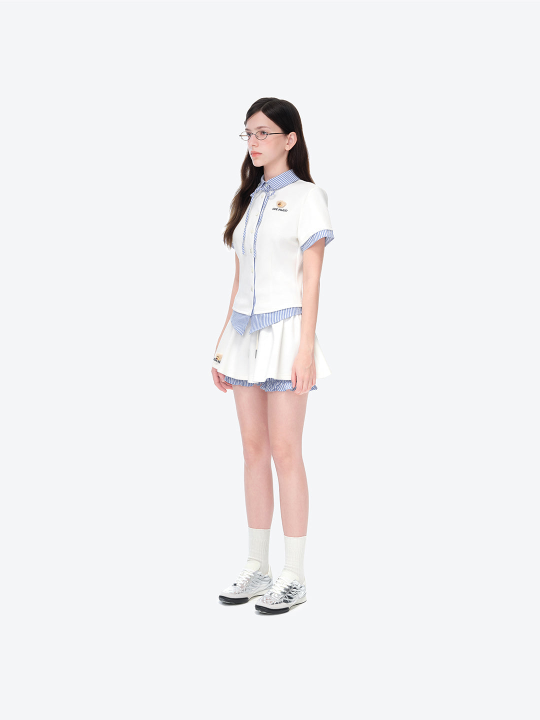 13DE MARZO Lines Bear Skirt White