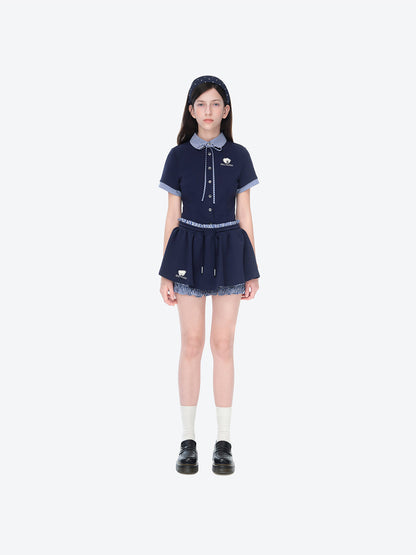 13DE MARZO Lines Bear Skirt Navy Blue