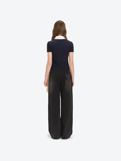 13DE MARZO Mini Logo Tight Tee Navy Blue