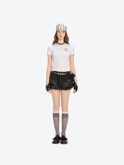 13DE MARZO Mini Logo Tight Tee White