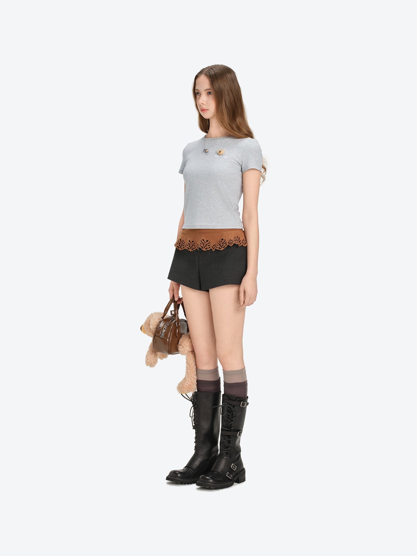 13DE MARZO Mini Logo Tight Tee Grey