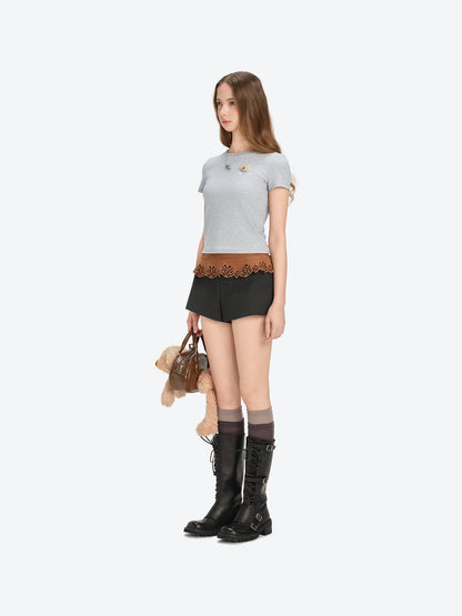 13DE MARZO Mini Logo Tight Tee Grey
