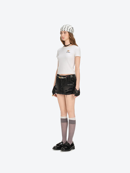 13DE MARZO Mini Logo Tight Tee White