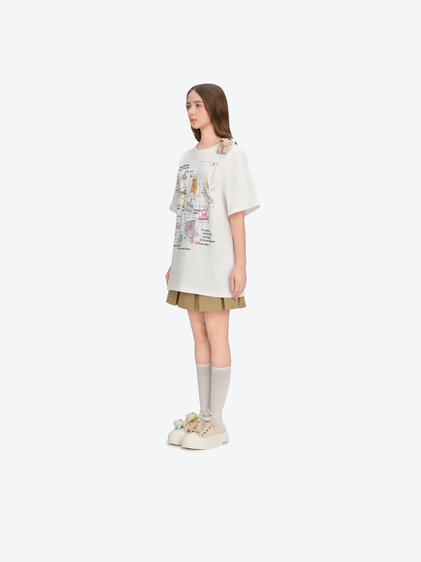 13DE MARZO Floral Butterfly Bear Backless Shoes White